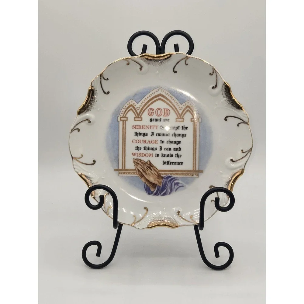 Vintage Serenity Prayer Decorative Plate 18K Gold Trim Made in Japan